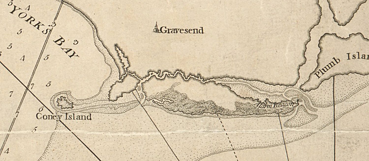 Coney Island (Detail) Chart of the entrance of Hudson's River, from Sandy Hook to New York - with the banks, depths of water, sailing-marks, &ca